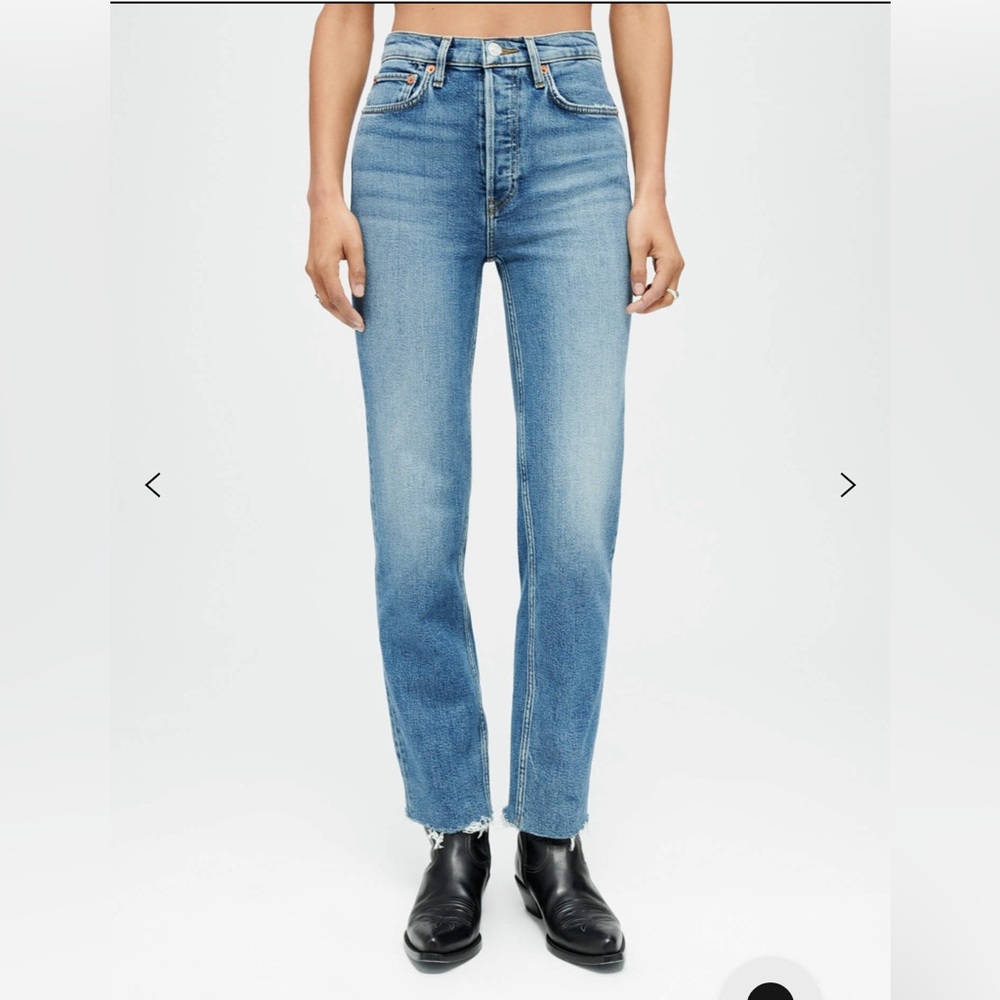 Re/Done Comfort Stretch High Rise Stove Pipe Denim in Mid 70S. SIZE 26